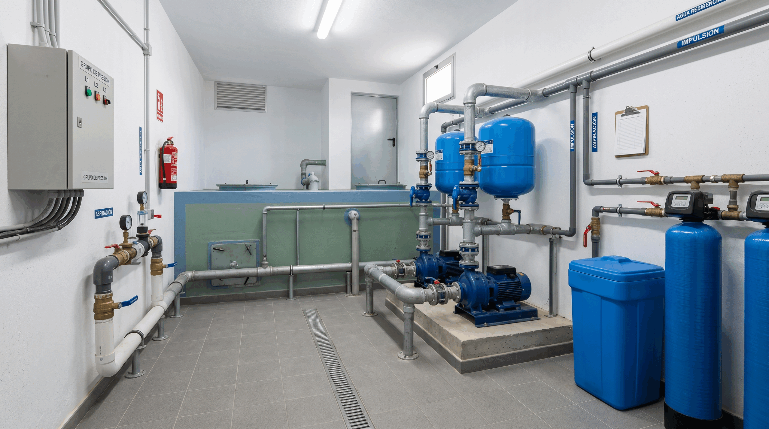 Cuarto técnico con aljibe y sistema de tratamiento de agua para comunidad