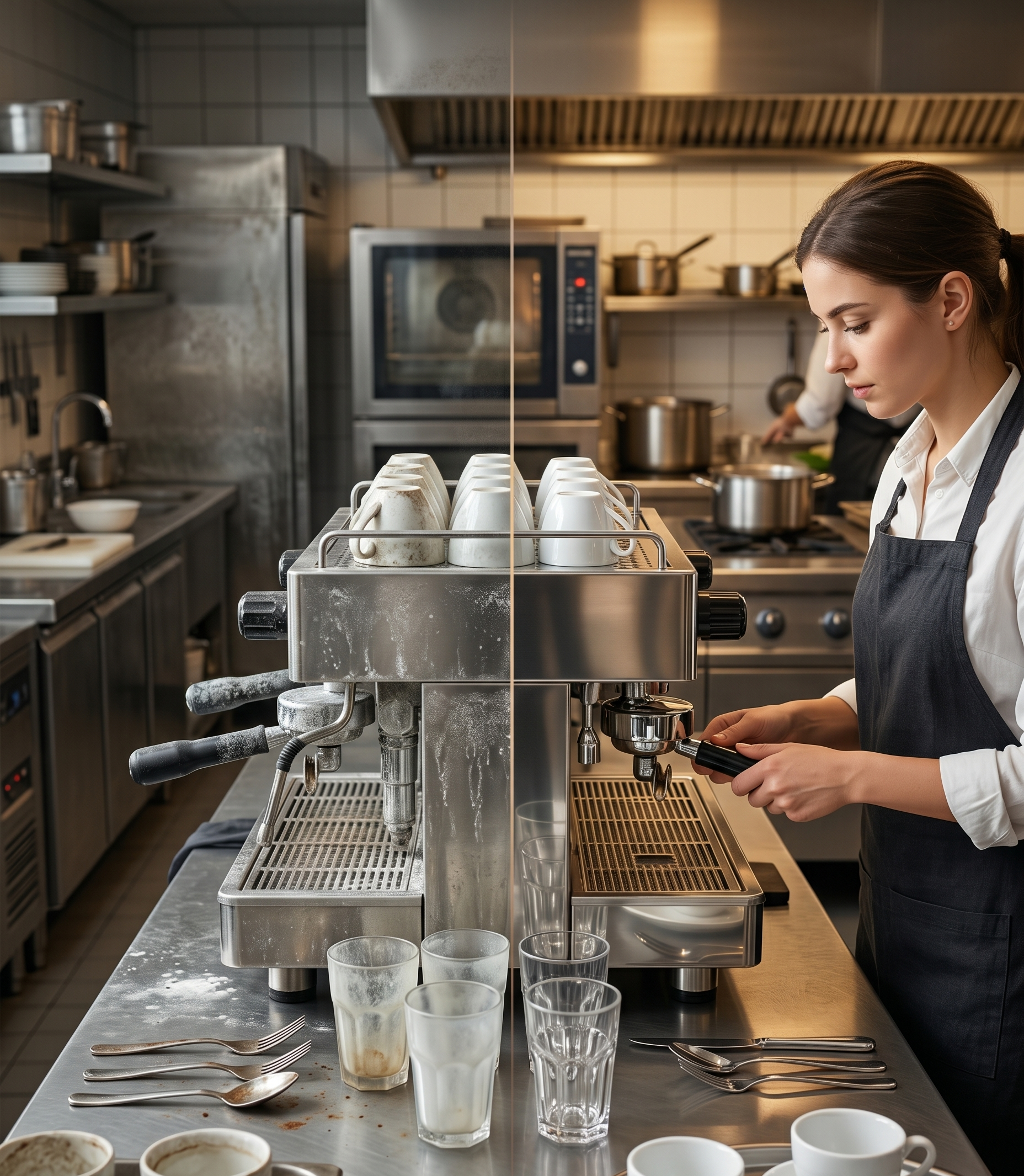 Botellas de agua de marca propia en un restaurante, ejemplo de servicio HORECA